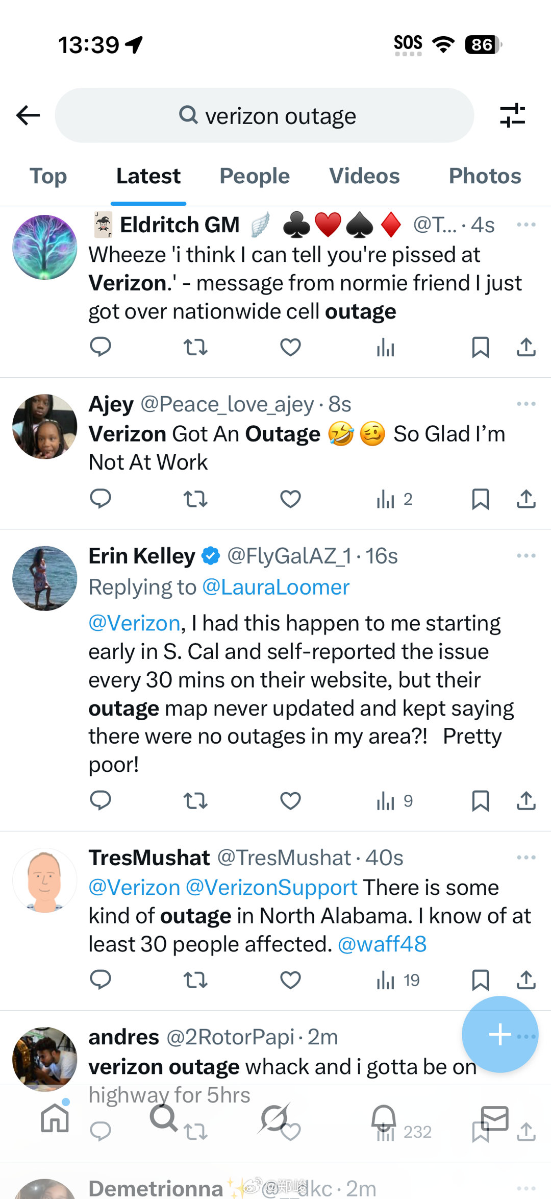 还以为我手机坏了，突然就没有信号了。上网一搜，原来Verizon全美断网。这要是