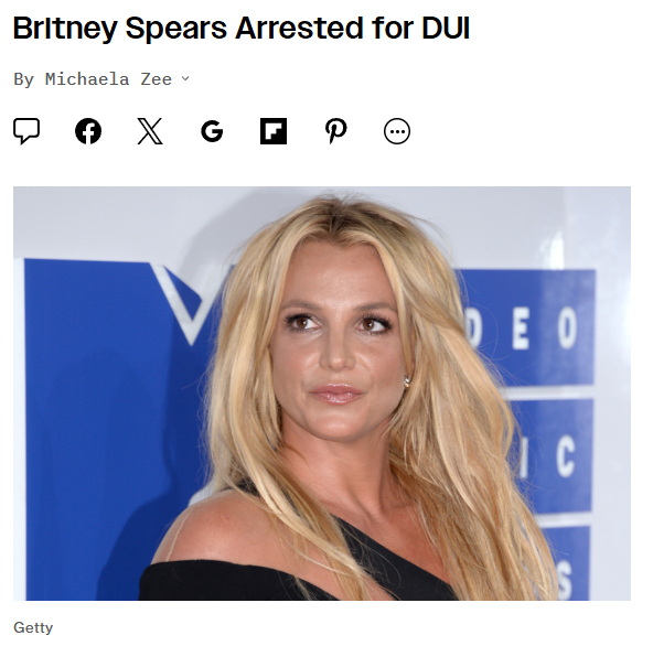 【小甜甜布兰妮涉嫌酒驾被捕】歌手“小甜甜”布兰妮（Britney Spears）