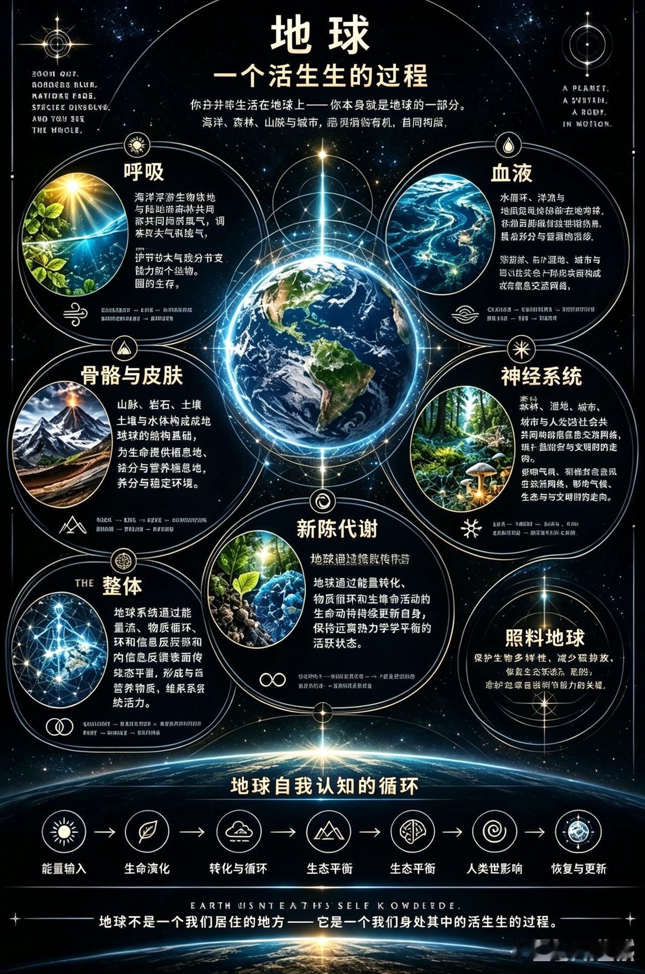 地球不是一块有生命的岩石。这是一个活生生的过程。

阳光是它的食粮。水是它的血液