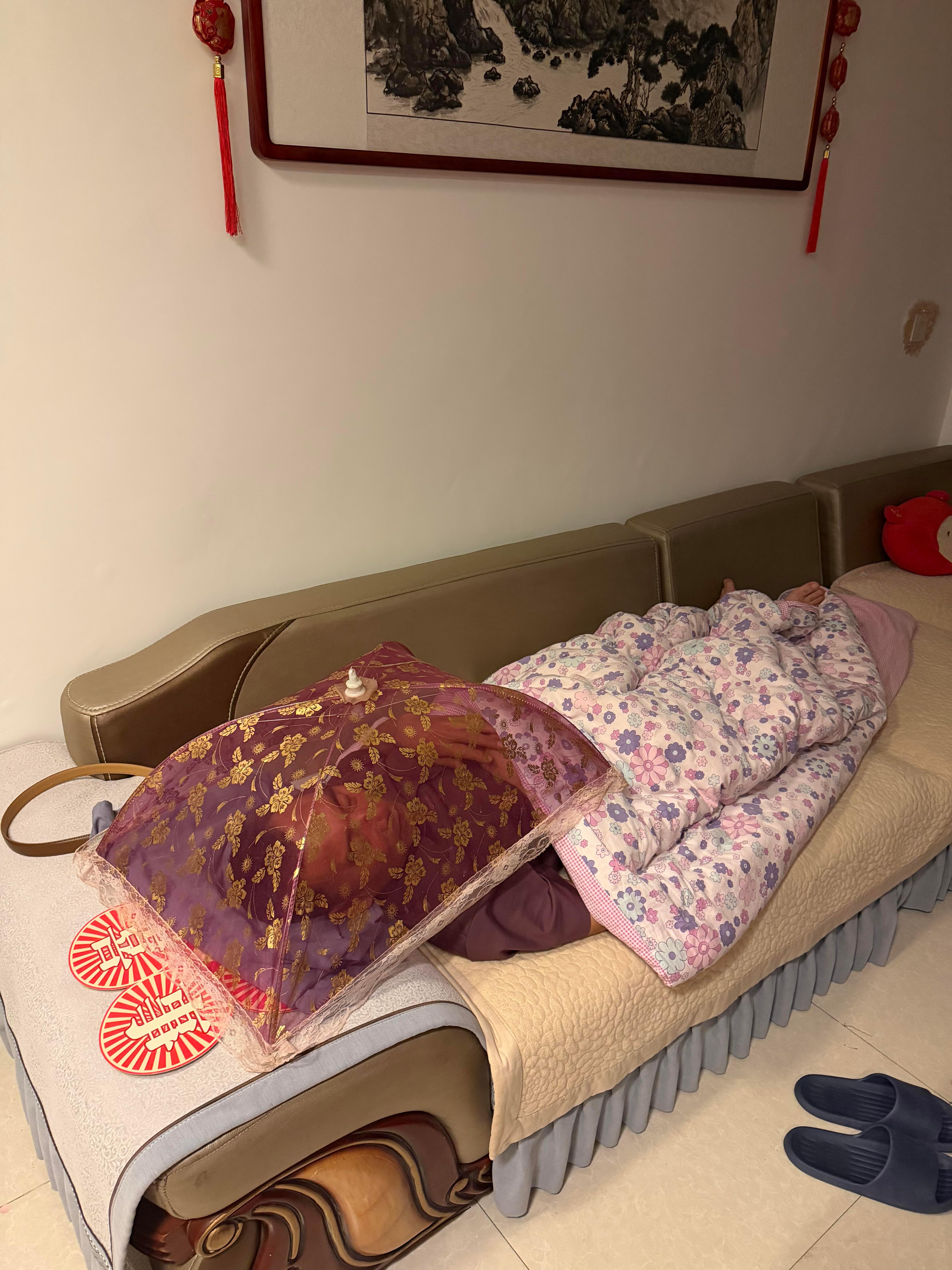 妈妈怕爸爸被蚊子咬给他扣了菜罩 