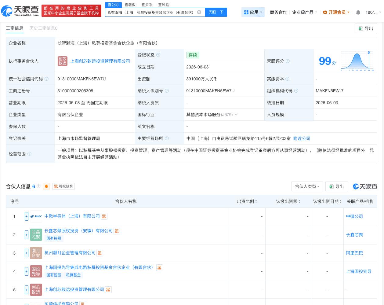 天眼查App显示，近日，长智瀚海（上海）私募投资基金合伙企业（有限合伙）成立，执
