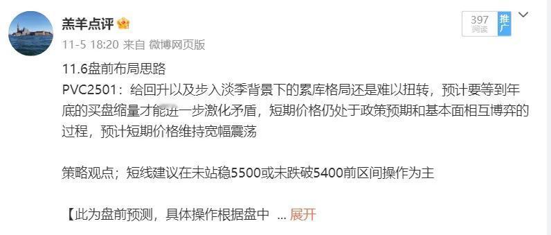 PVC2501；盘前分享PVC5400-5500区间操作，盘中给到合适机会，一度