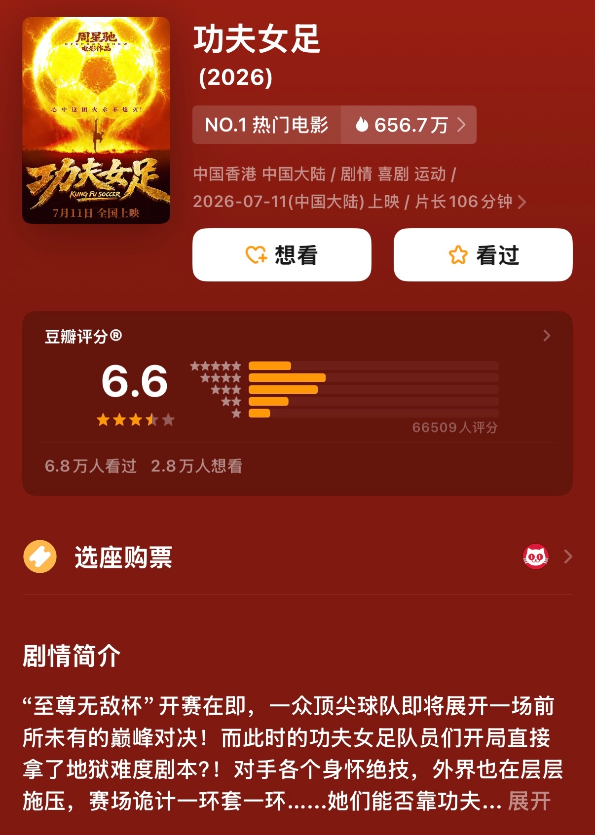 《功夫女足》豆瓣开分6.6功夫女足豆瓣开分6.6功夫女足开分6.6