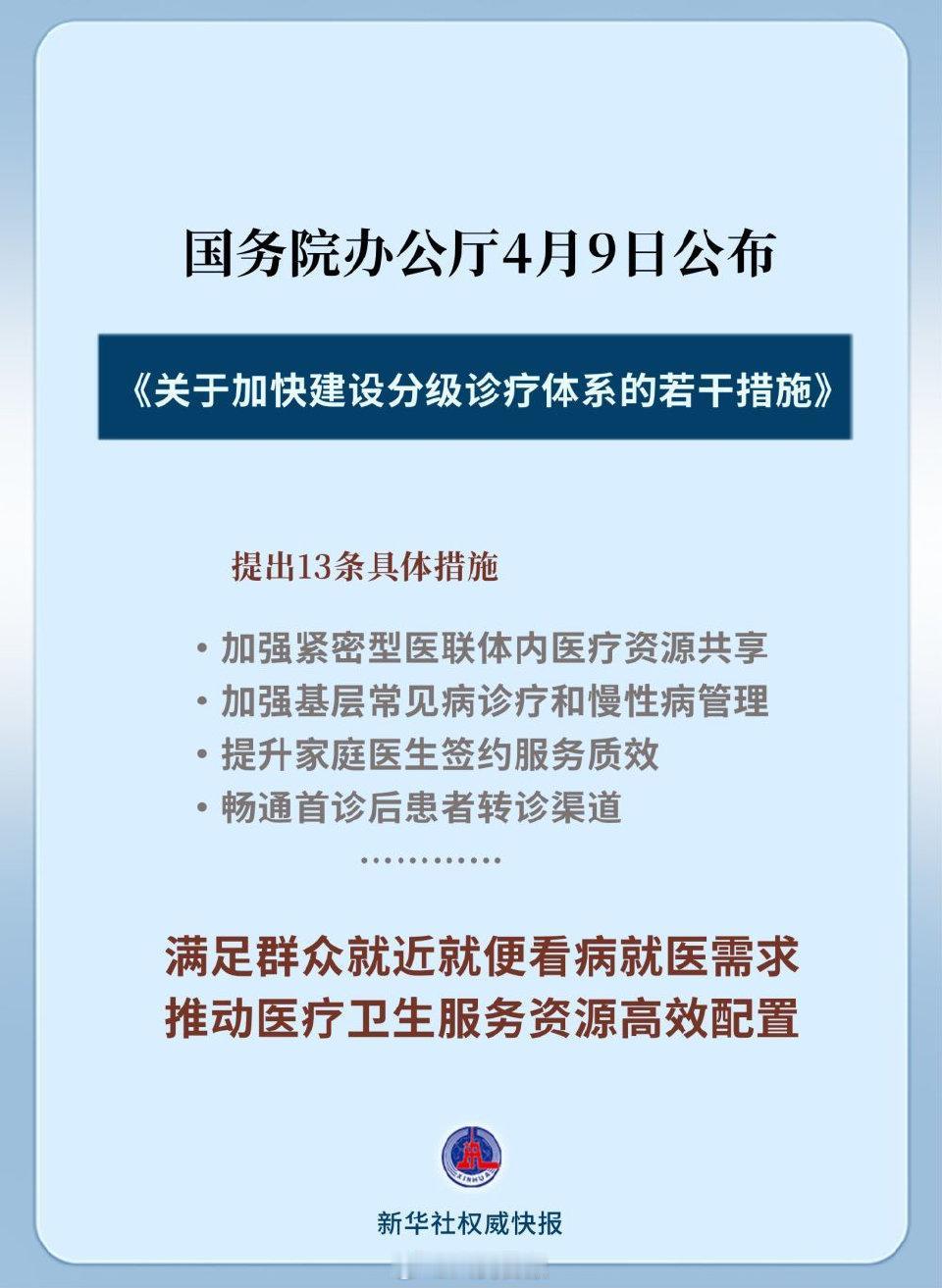 重磅！国家出台13条举措，分级诊疗体系全面提速
 
国务院办公厅最新发布《关于加