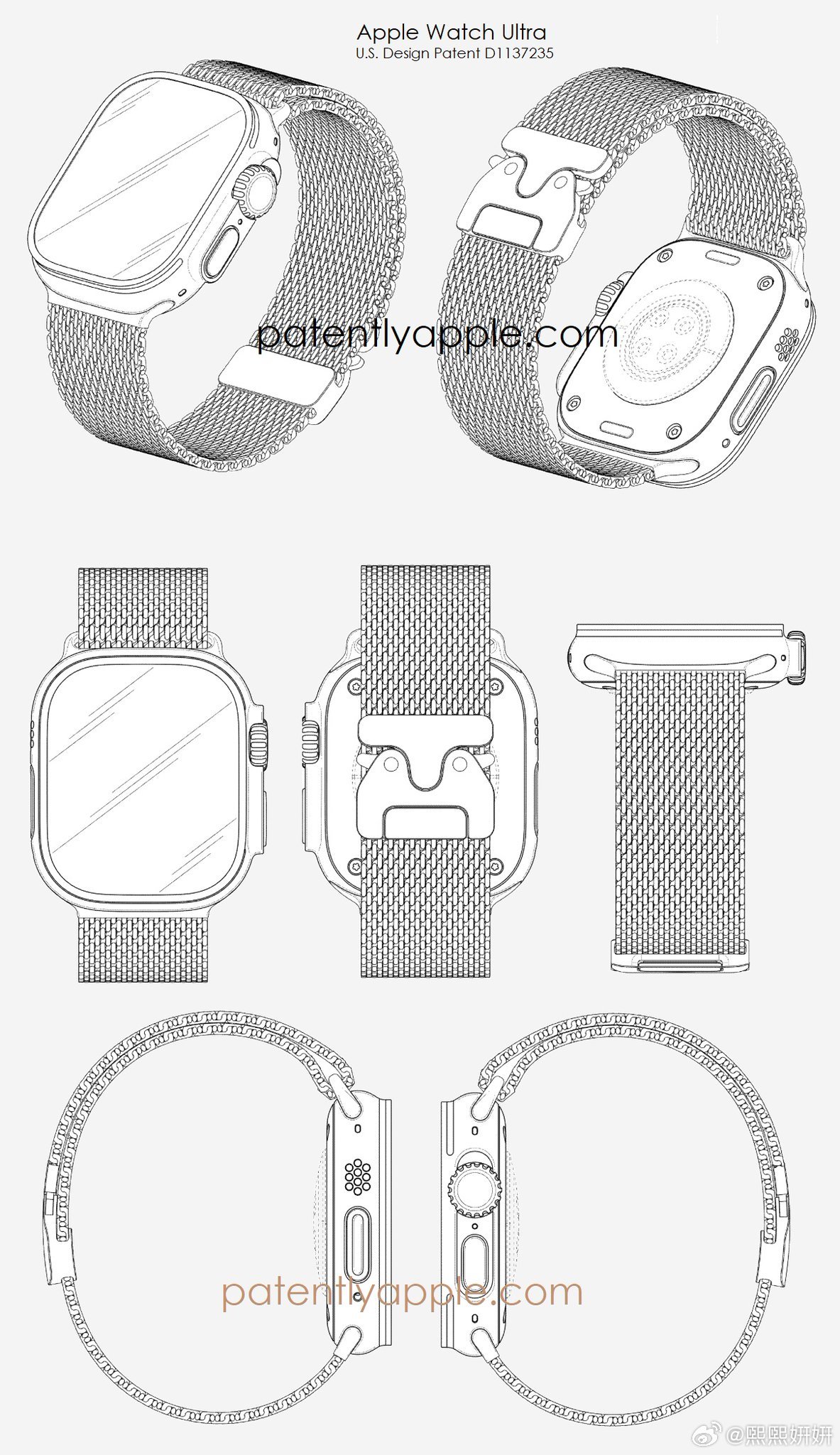 这份是编号D1137235的美国外观专利图纸，内容围绕Apple Watch U