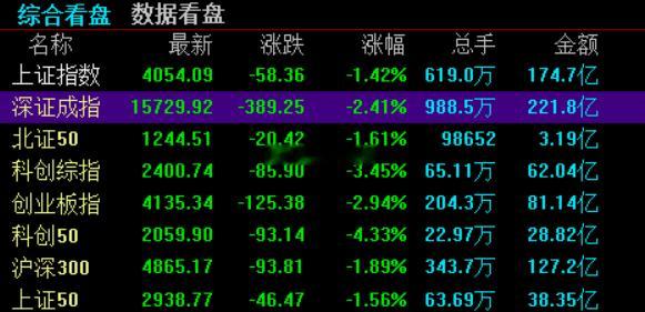 A股开盘，上证指数跌1.42%，深证成指跌2.41%，创业板指跌2.94%。今日