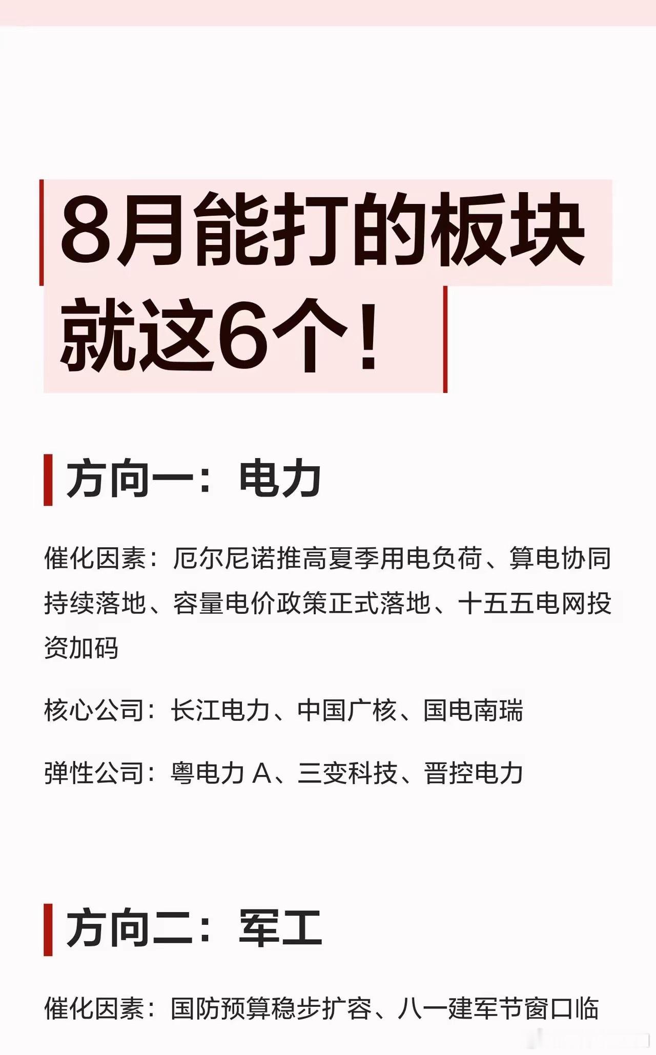 8月能打的板块就这6个！方向一：电力催化因素：厄尔尼诺推高夏季用电负荷、算电协同