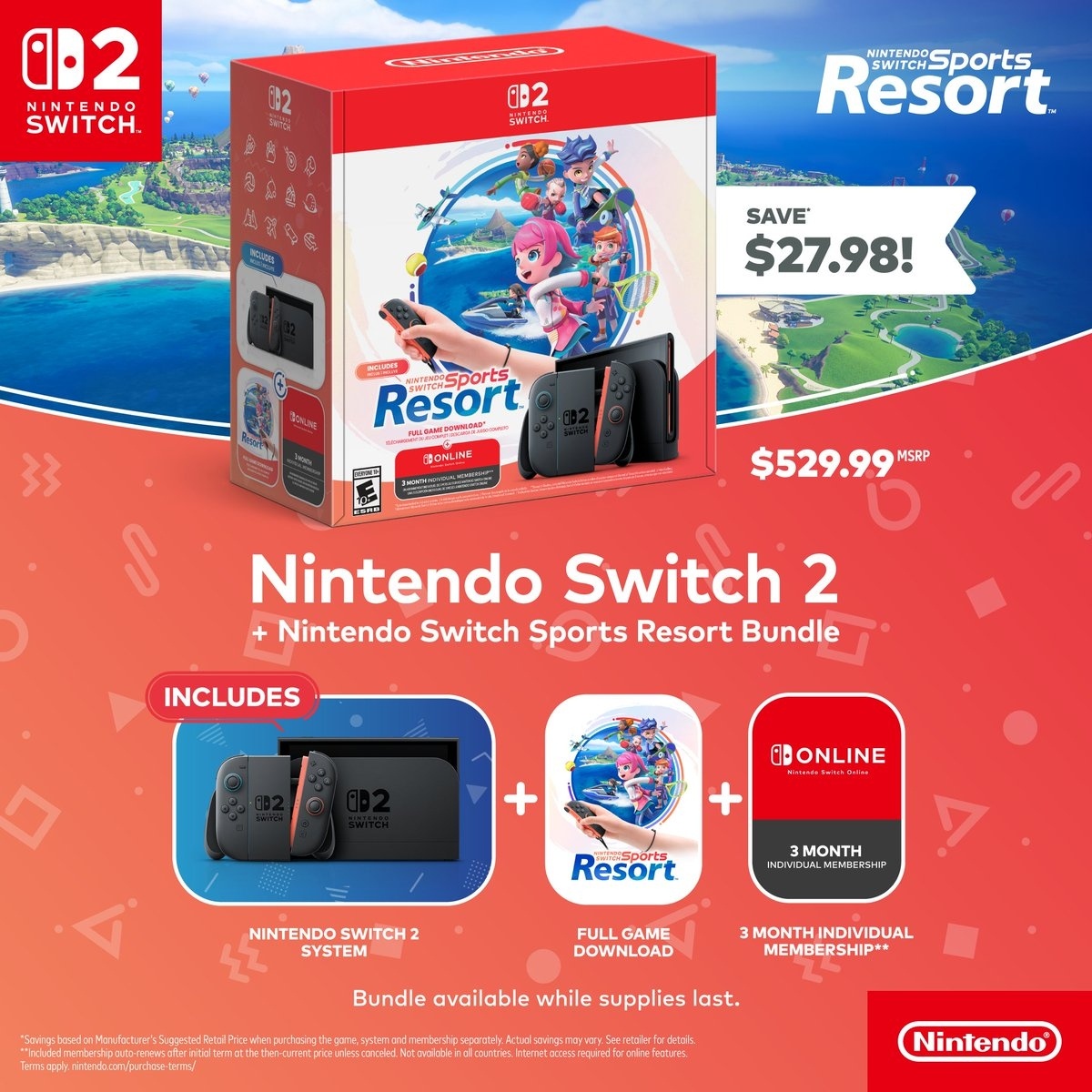 《Switch运动度假胜地》Switch 2捆绑套装开启预购！套装内容为标准版主