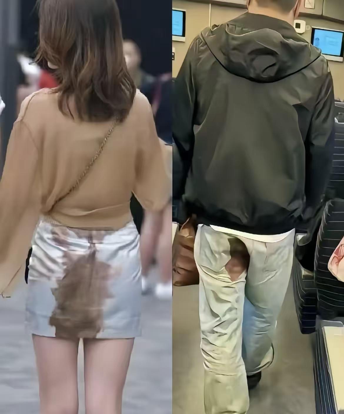 这是巴黎世家的服饰。不知道的还以为女人突然月经了，还有点替她尴尬。再仔细看男人的
