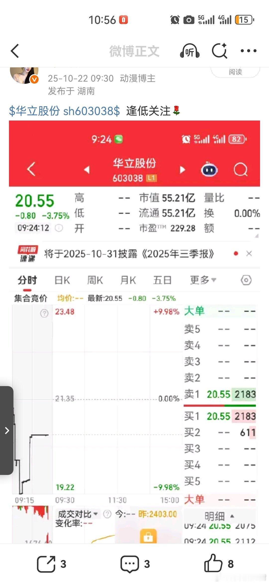 $华立股份 sh603038$ 开始拉升，家人们出来互动了 ​​​