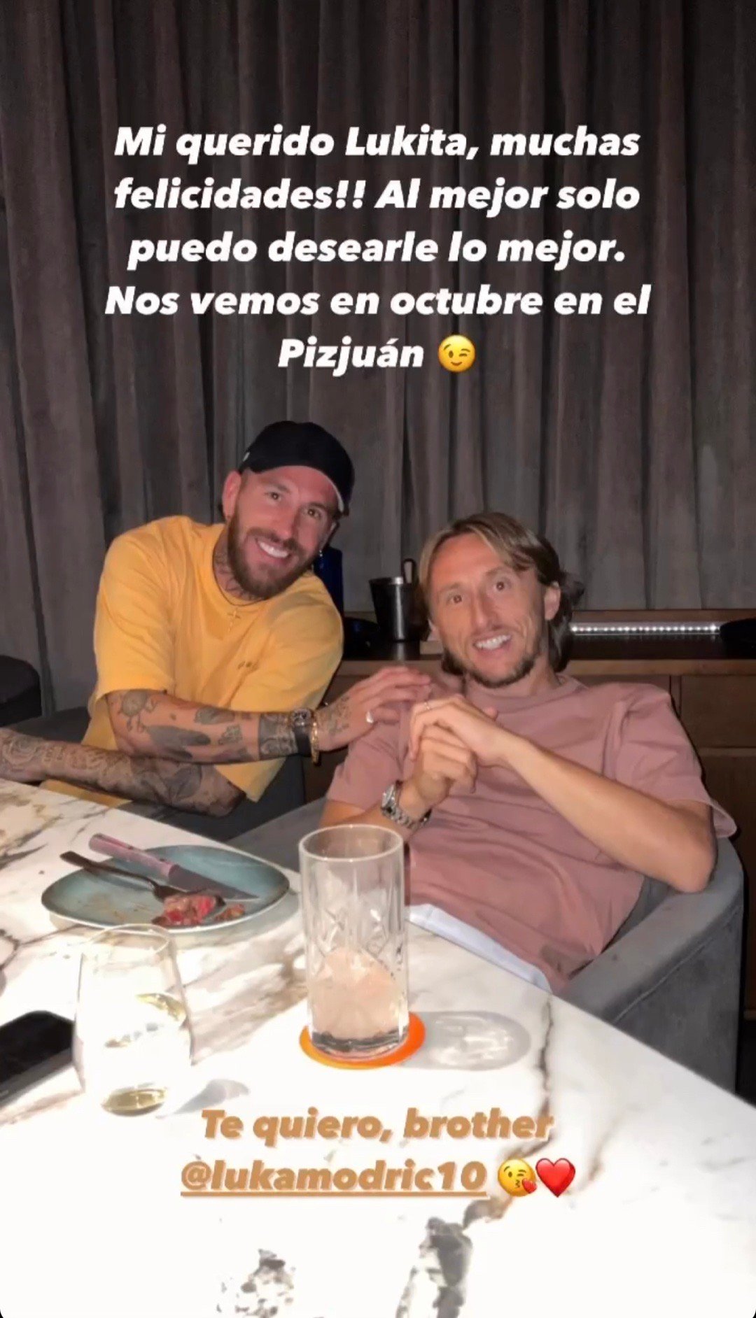 拉莫斯祝莫德里奇生日快乐🎂亲爱的Lukita，祝你生日快乐！我祝愿你未来一切都