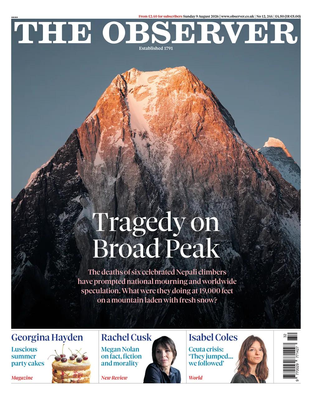 英国《观察家报》报道，自负和冒险可能让六名尼泊尔精英登山者在布罗德峰6000米处