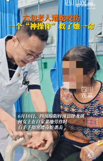 真是教科书式自救了！四川绵阳，一女子在自家菜地劳作时，右手突遭毒蛇袭击。她临危不