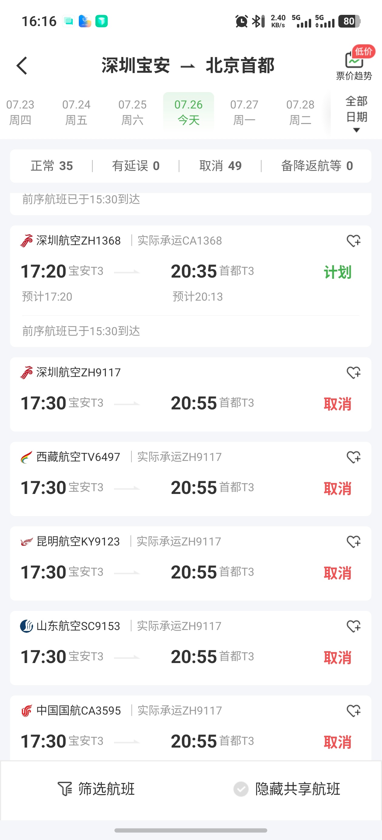 简直离谱，比我早的航班取消了，比我晚的航班也取消了，偏偏我这一班，准点…飞走了…