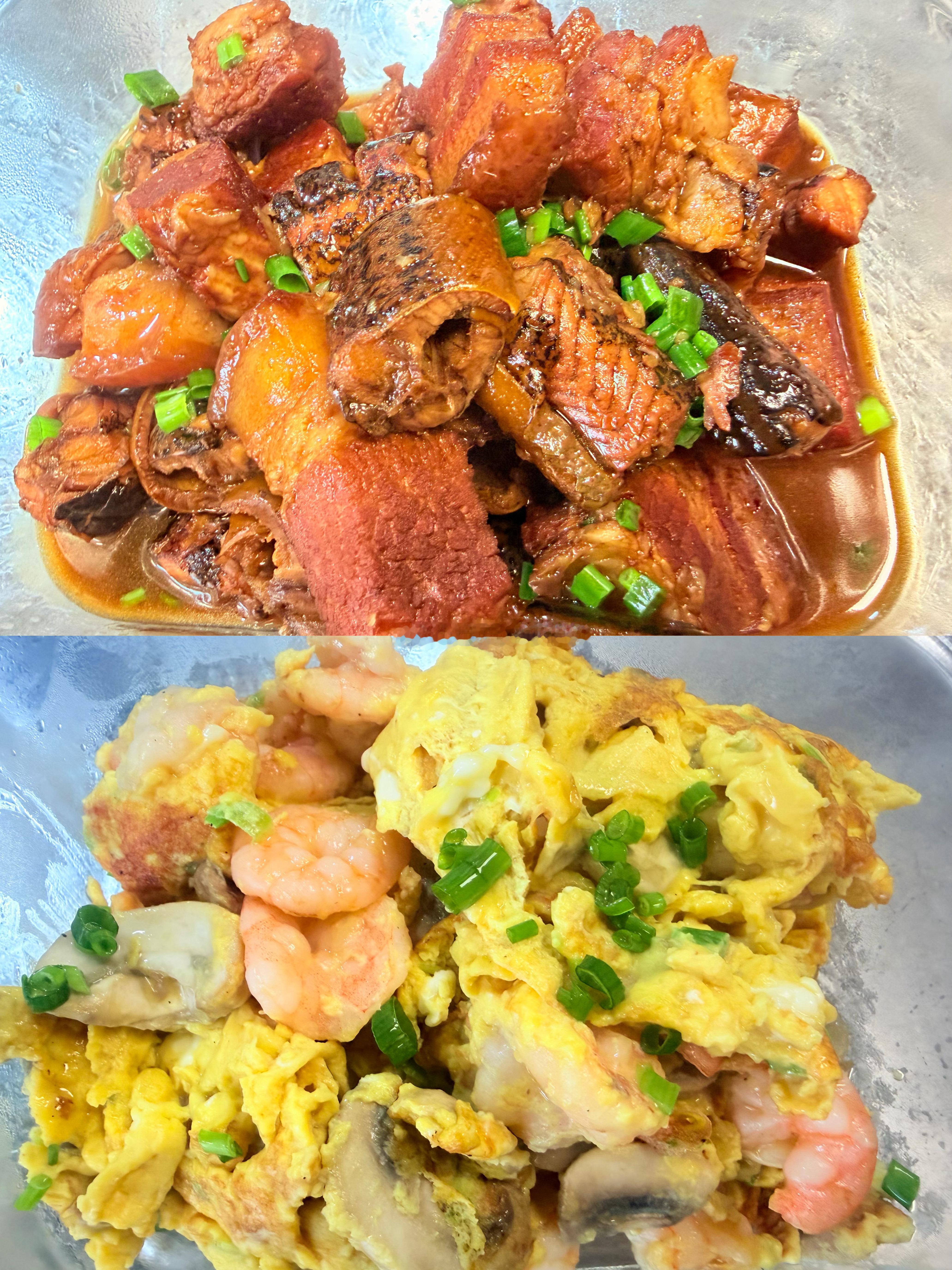 夜宵，是熬夜最起码的尊重。🌙鳝筒烧肉➕虾仁口蘑滑蛋（卖相不咋好，味道还不错）?