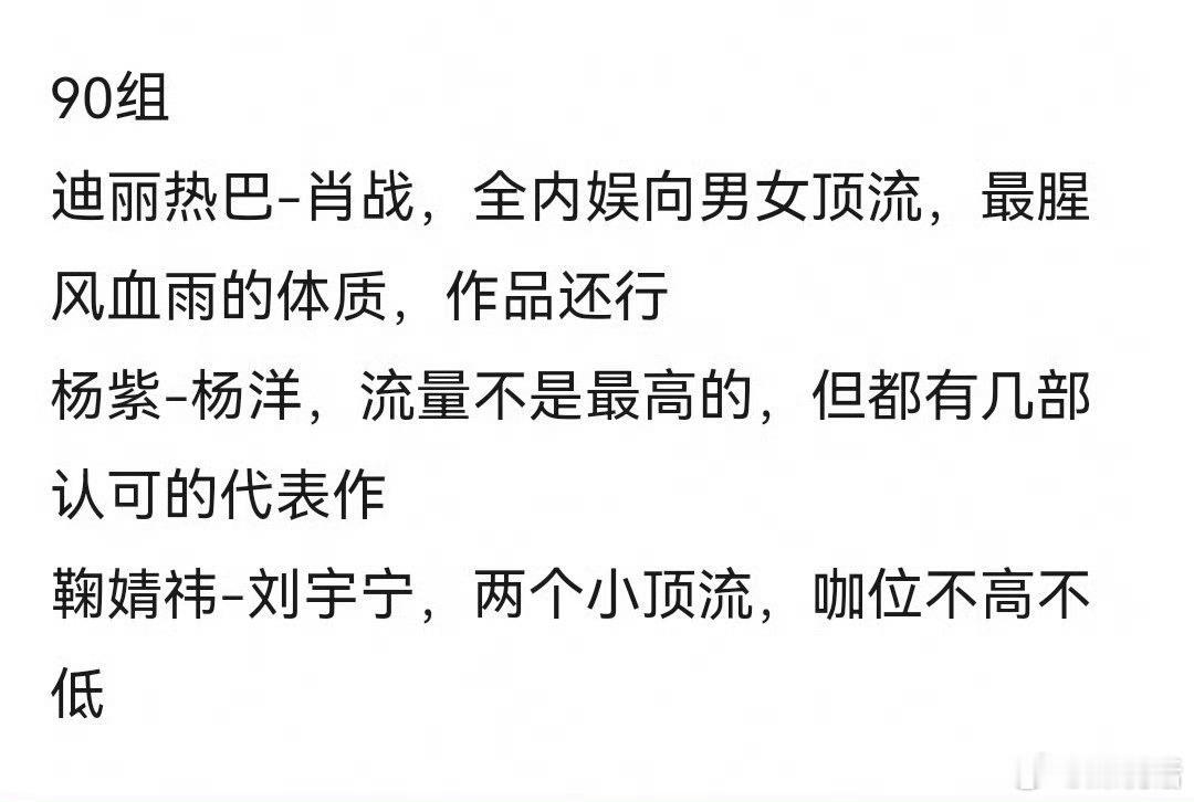 这谁写的？我觉得迪丽热巴和杨紫的位置应该换一下 ​​​
