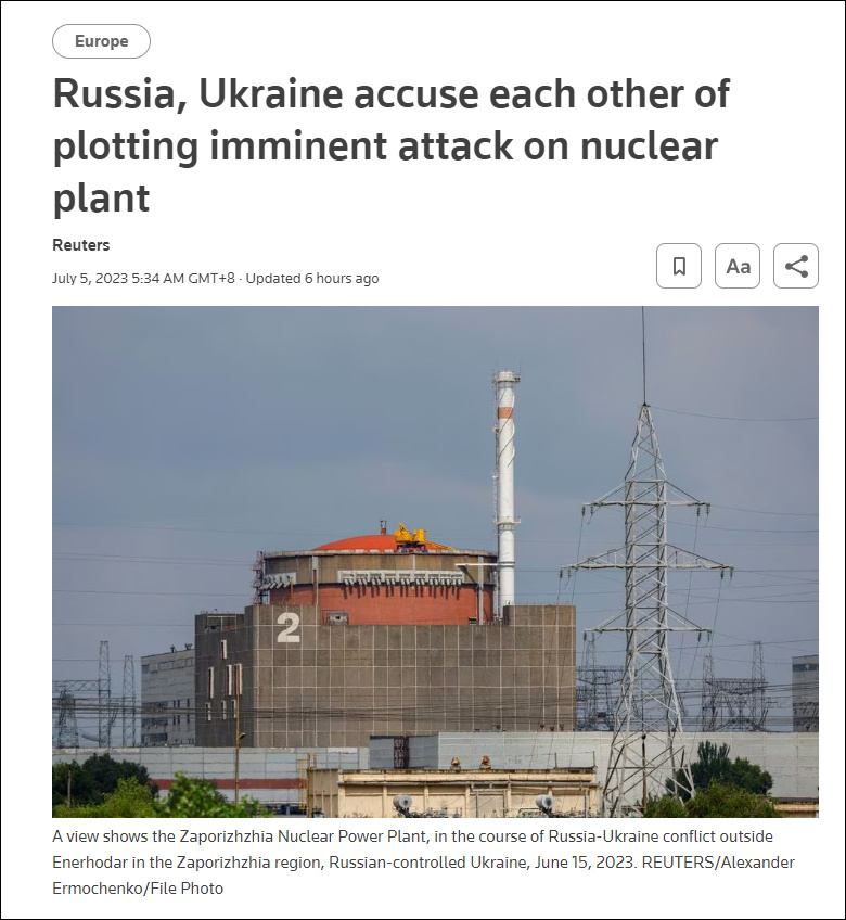 【射弹道导弹？屋顶埋炸药？#俄乌互相指责对方要炸核电站#】7月4日俄罗斯和乌克兰