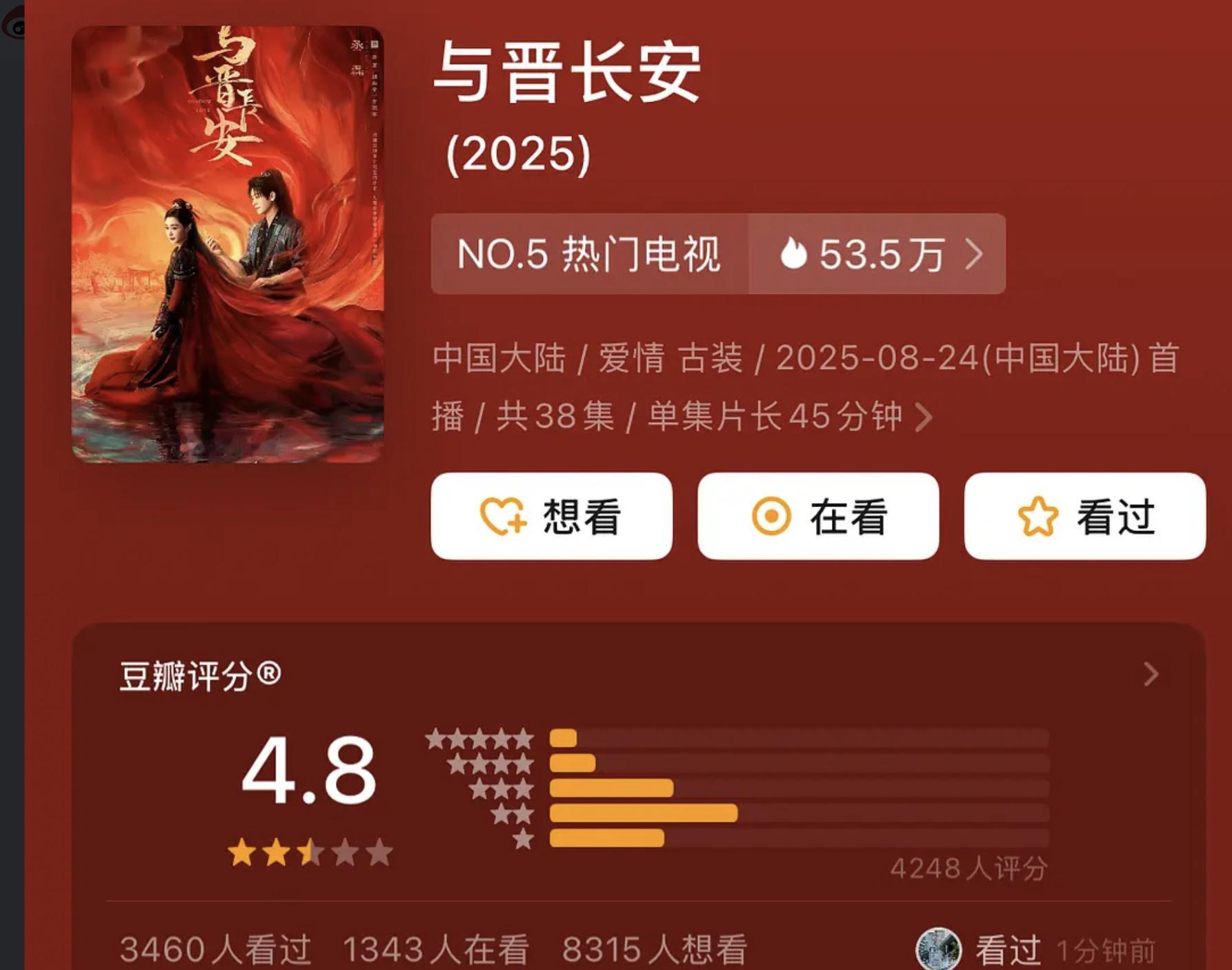 宋轶丞磊《与晋长安》豆瓣开分只有4.8，谁要背锅？宋轶御姐黑长直 ​​​