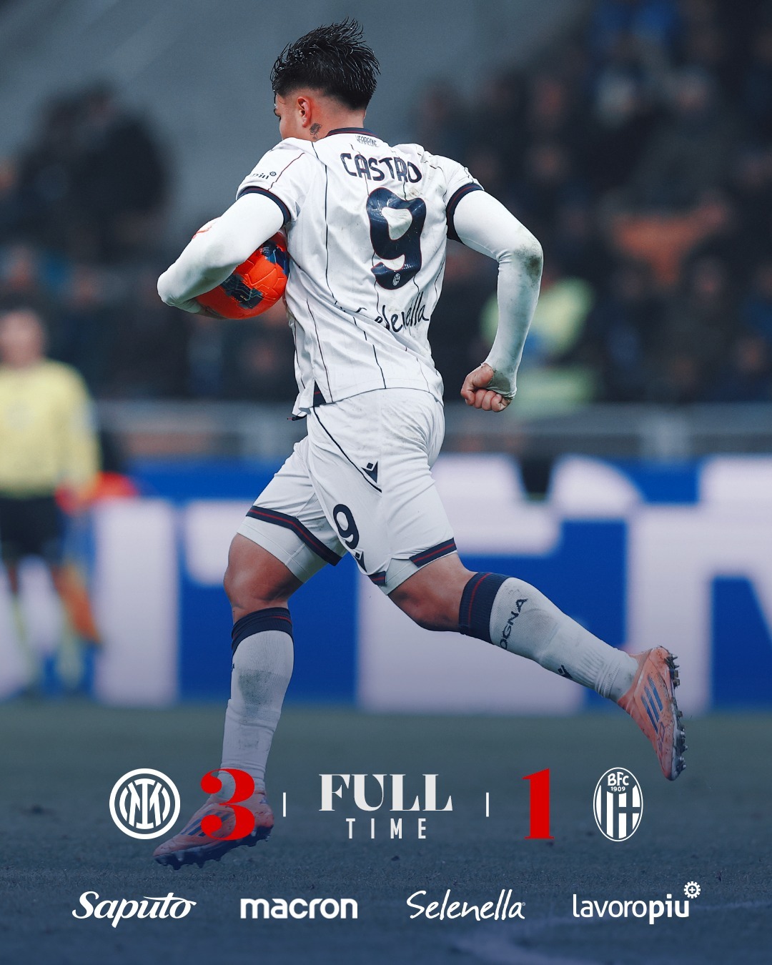 意甲联赛 博洛尼亚客场1：3不敌国际米兰队，波贝加🇮🇹第46分钟替补出场。