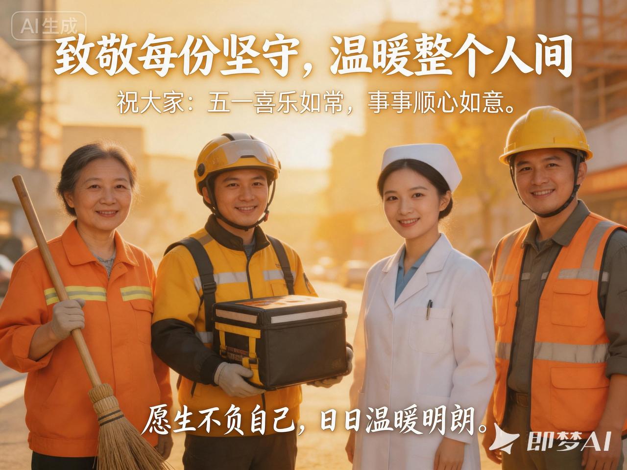 劳动创造美好，岁月不负勤恳。日子温柔顺遂，余生自在安然。

致敬每份坚守，温暖整