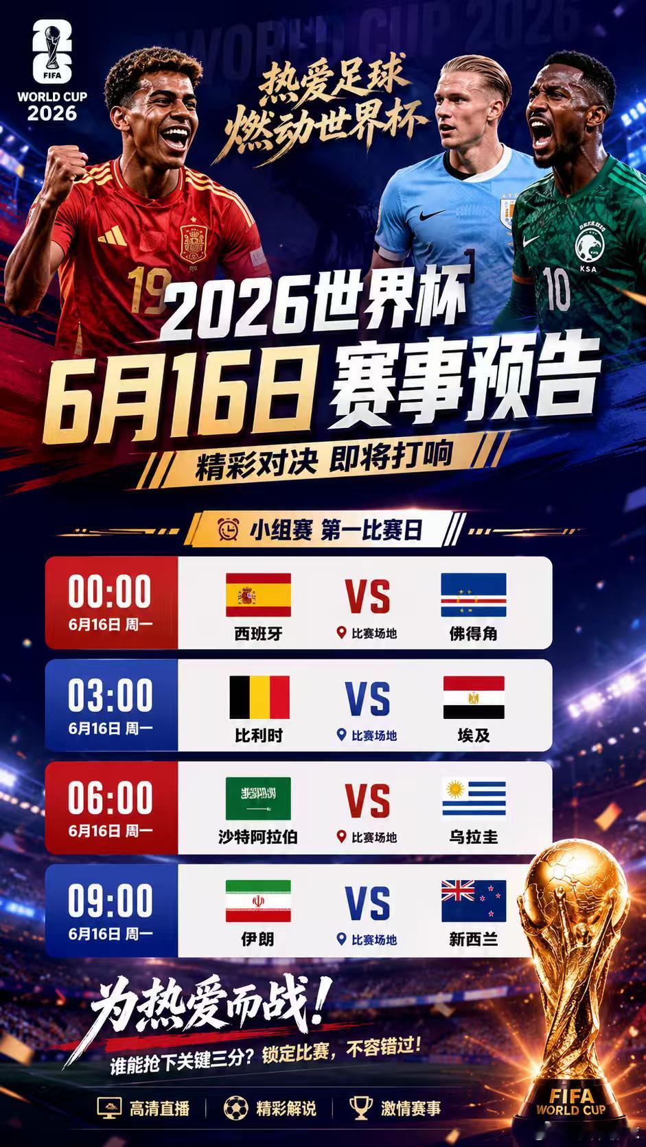 今天美加墨世界杯 依然四场赛事，昨天收获还不错，看看今天的西班牙vs佛得角 判断
