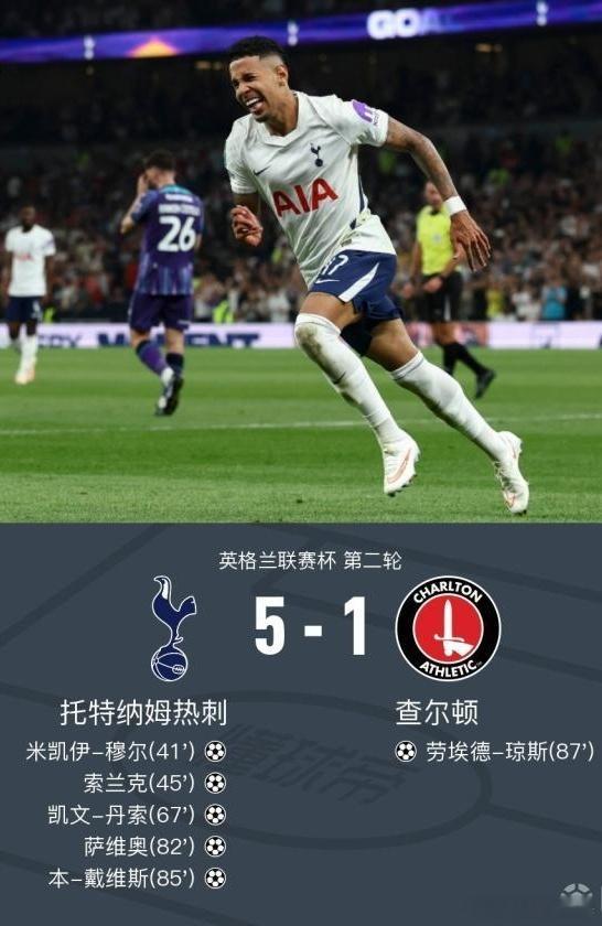 昨晚四场全踢完了，结果炸裂程度直接拉满👇热刺5-1血洗查尔顿！英超被揍0-3的
