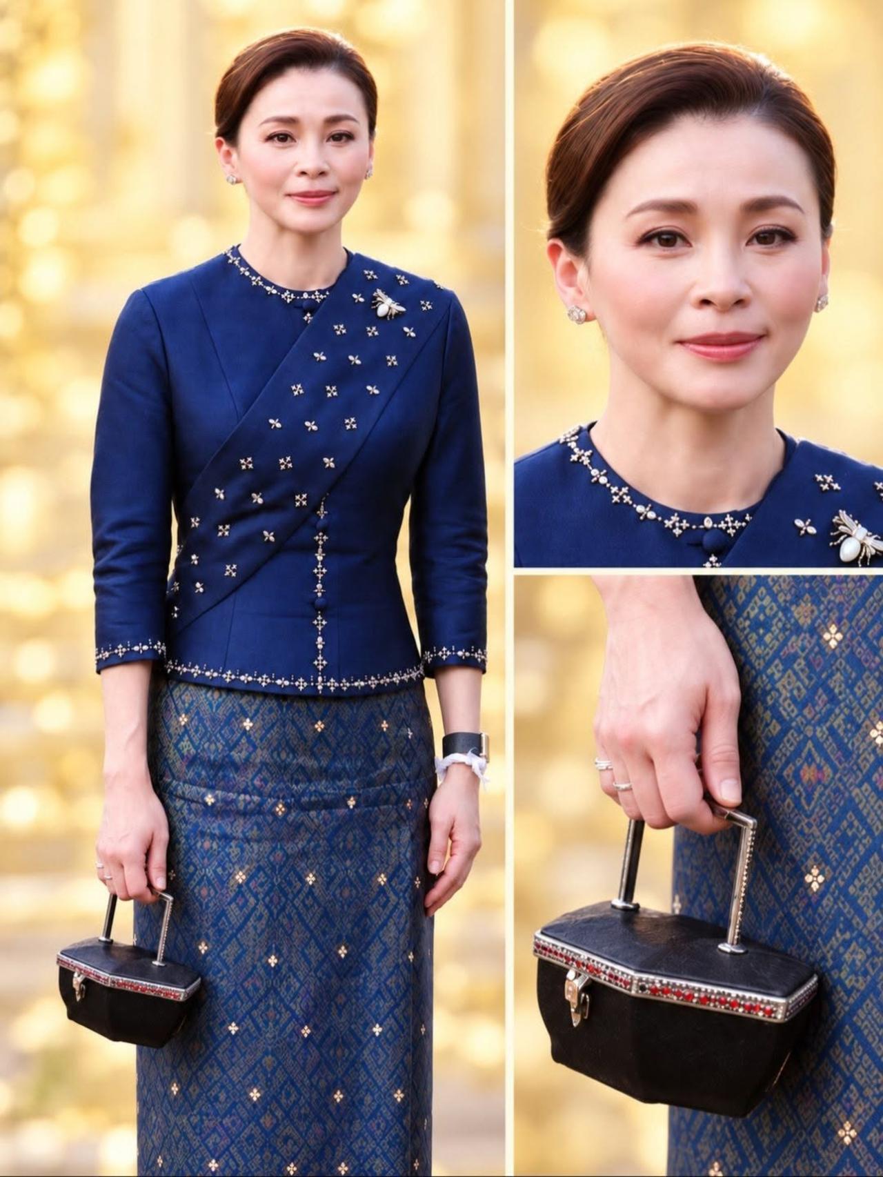 苏提达王后衣品完美，蓝色泰式礼服优雅大气
苏提达王后穿这身蓝色礼服真好看，线条流