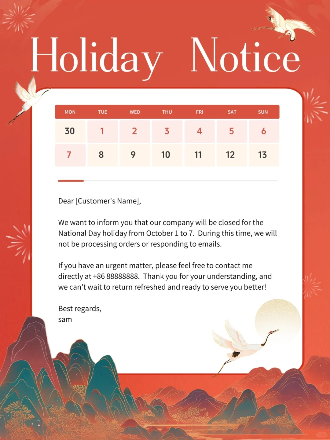 外贸人的国庆“Holiday Notice”📧