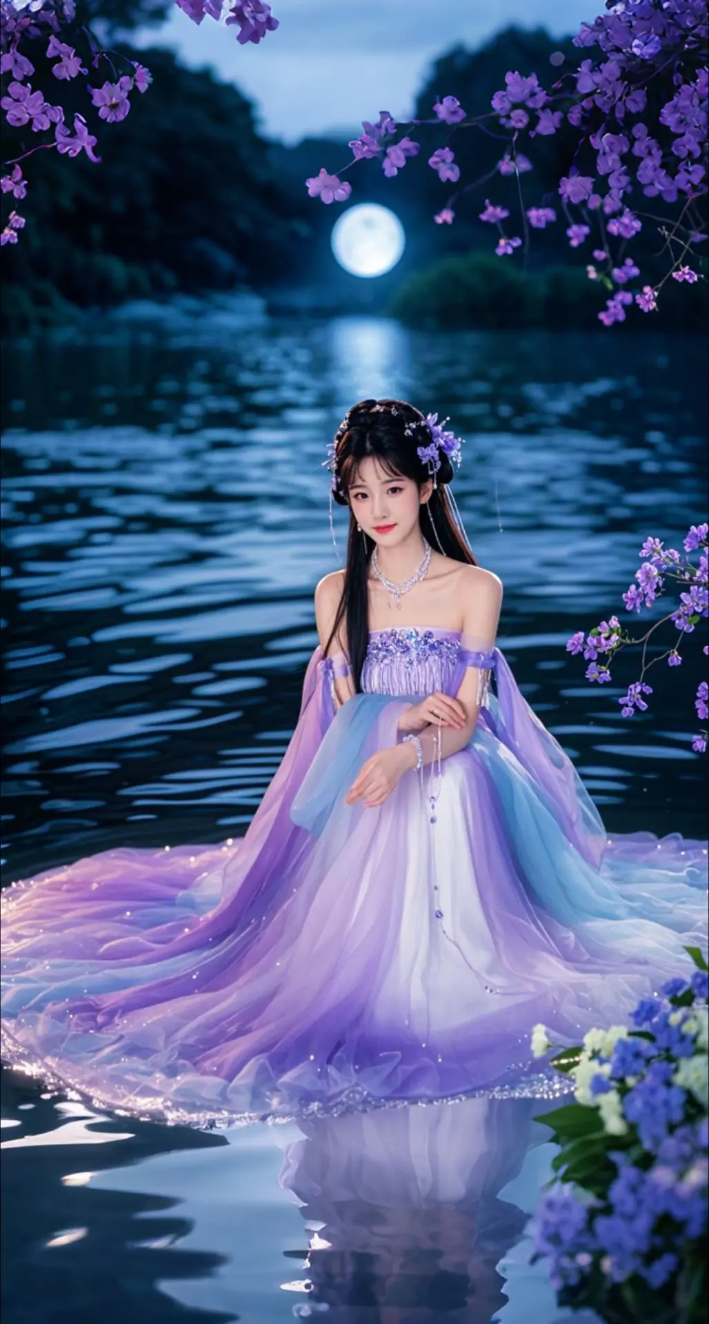 AI扩图 AI紫月美人