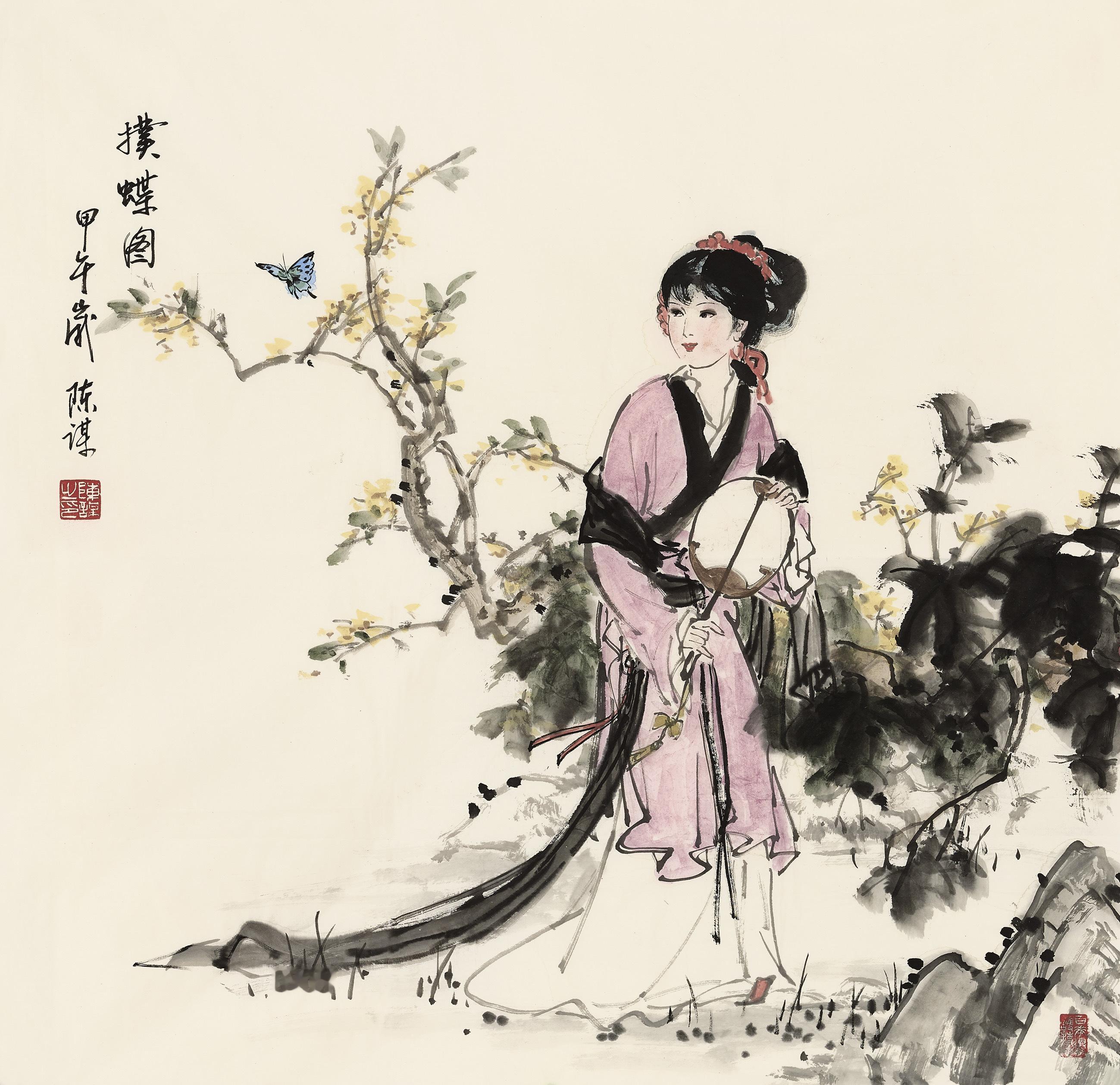 《动静相宜，生机盎然》画作巧妙捕捉“动”与“静”的瞬间：飞蝶翩跹，是灵动之动；少