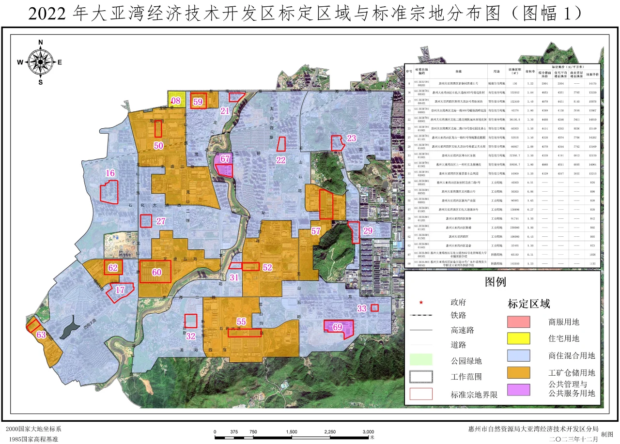 惠州大亚湾城镇国有建设用地标定地价