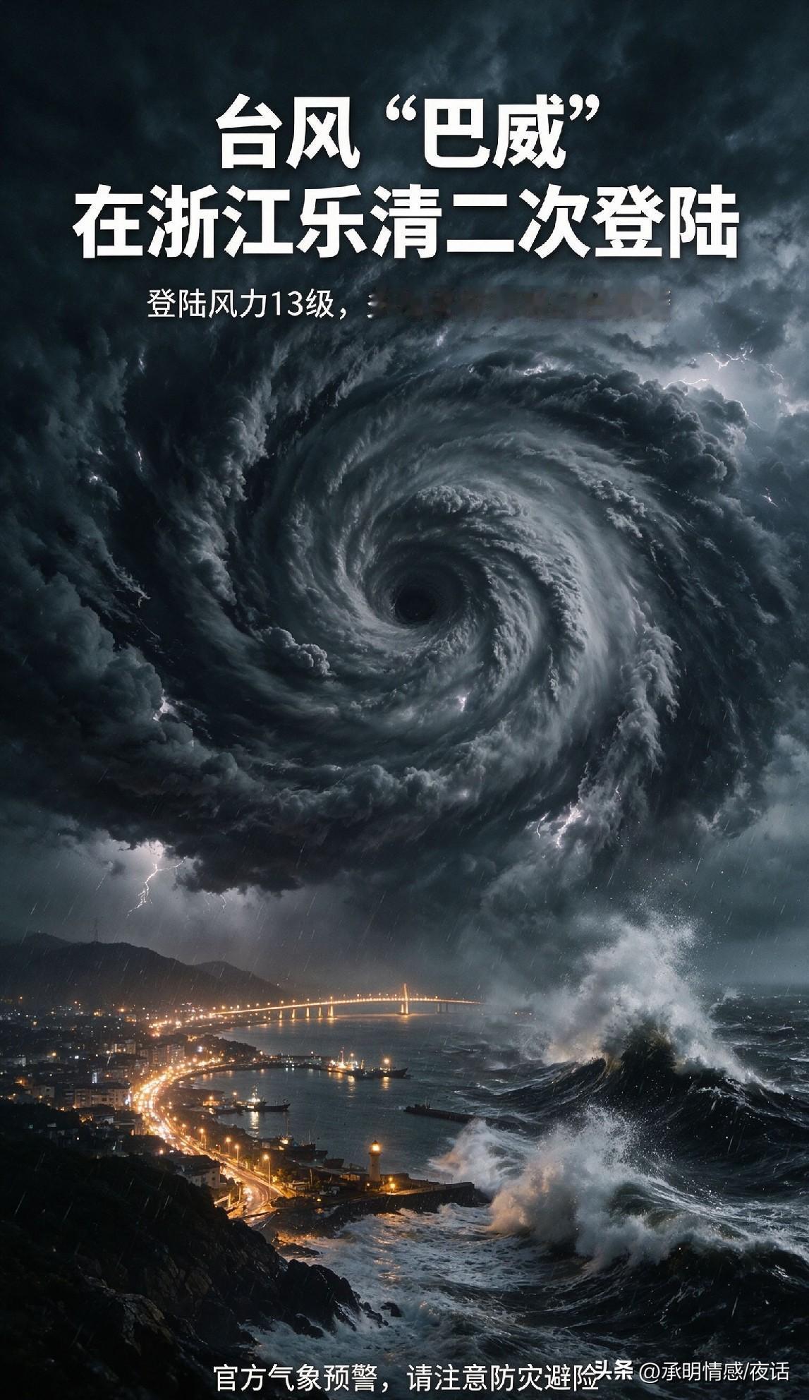  官方最新通报：台风巴威零点在温州乐清二次登陆，中心维持13级强风

据浙江省气