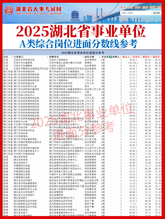 2025湖北事业单位ABCDE进面分数参考