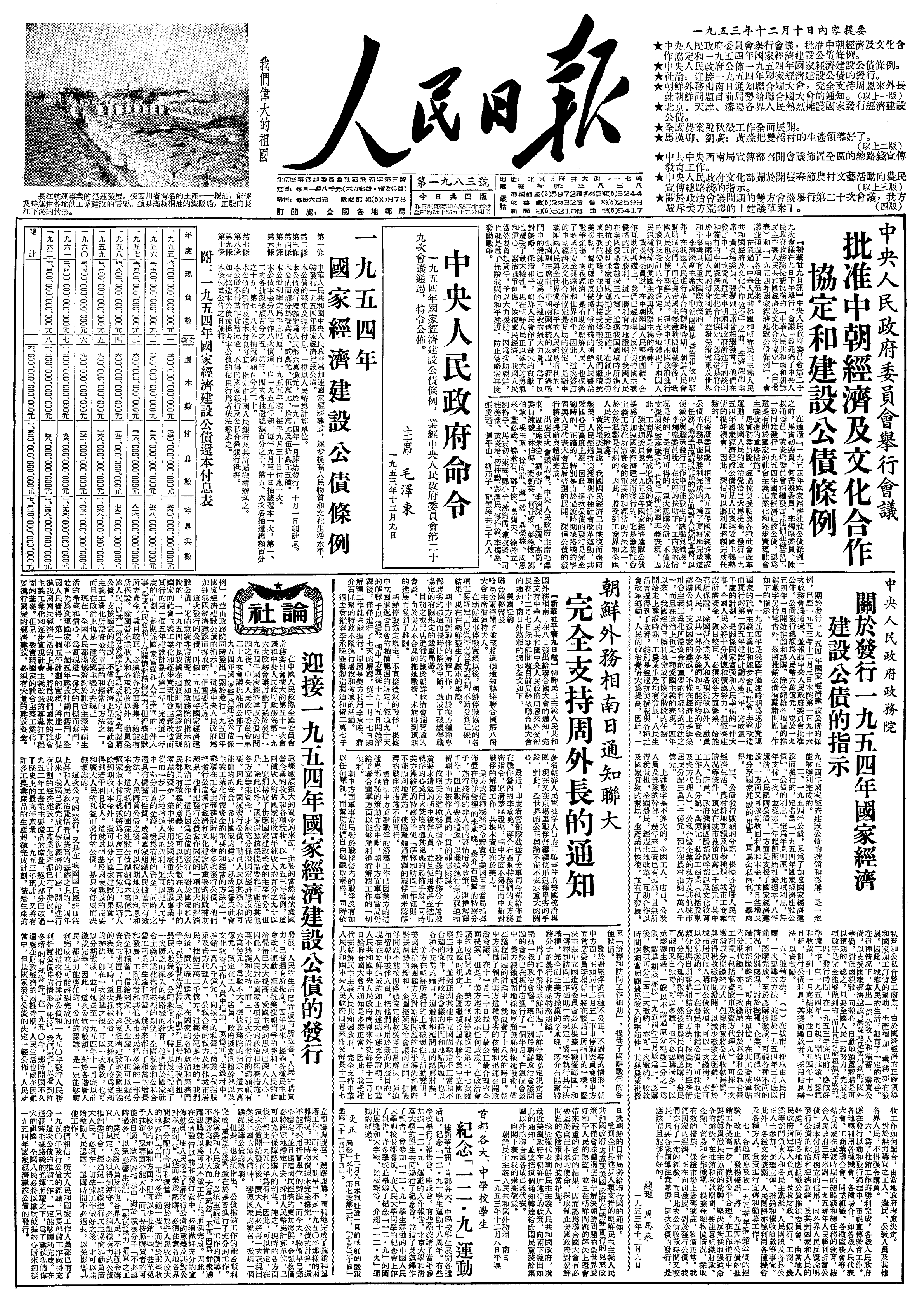 历史上的今日  1953年12 月 9 日 下午五时，出席在中南海勤政殿举行的中