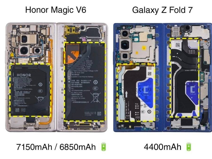 荣耀 Magic V6 和三星 Galaxy Z Fold7 背板拆解图荣耀 7