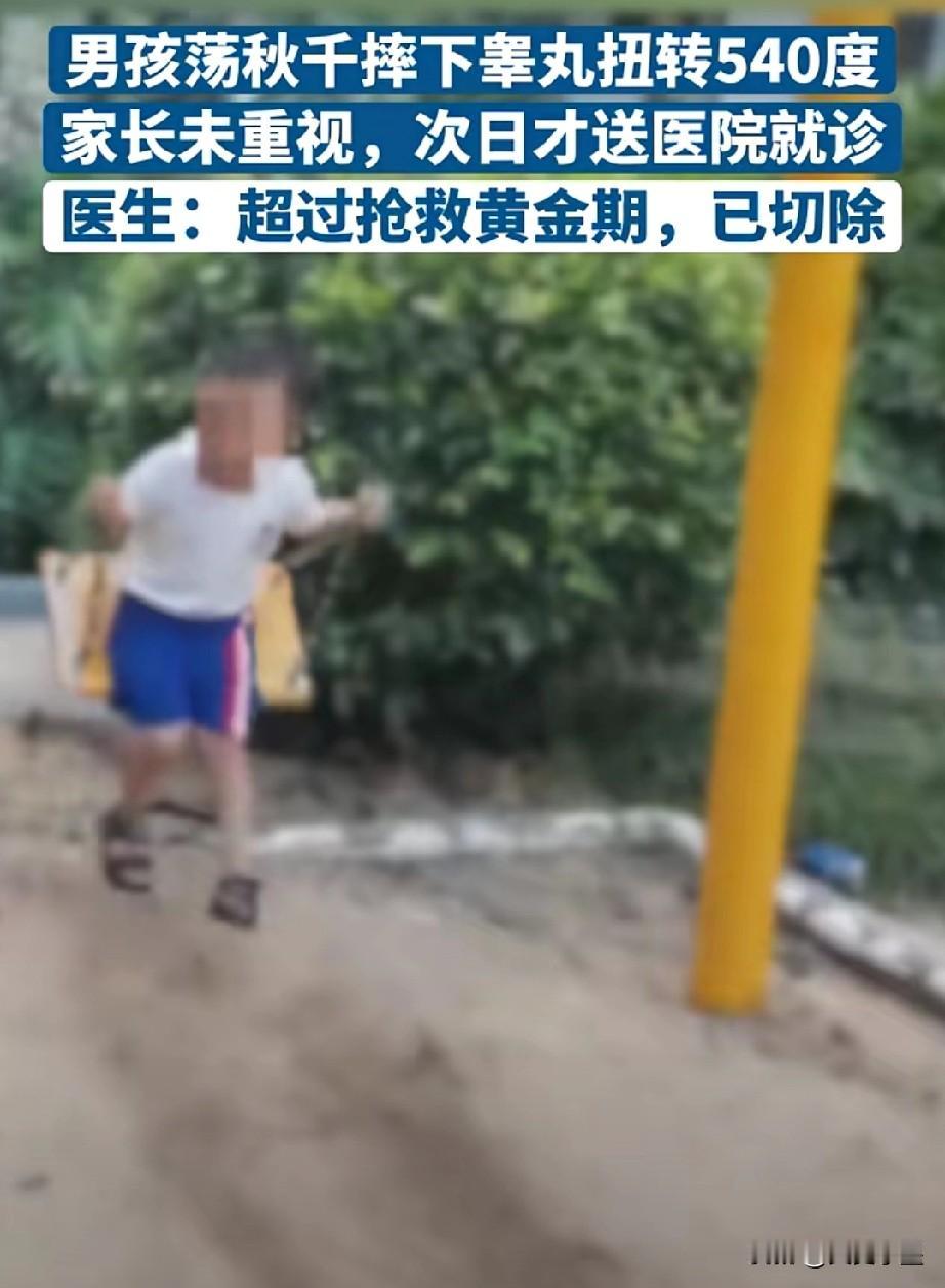 西安一男孩玩秋千时摔伤睾丸，后因未及时就医错过了黄金救治期，导致睾丸被切除！
孩