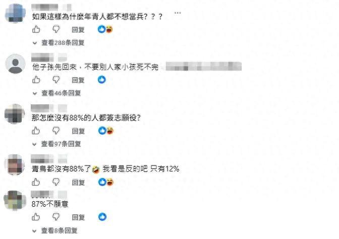 最近岛内绿媒到处吹一份民调，说有 88% 的台湾年轻人愿意上战场打仗，说得热血沸