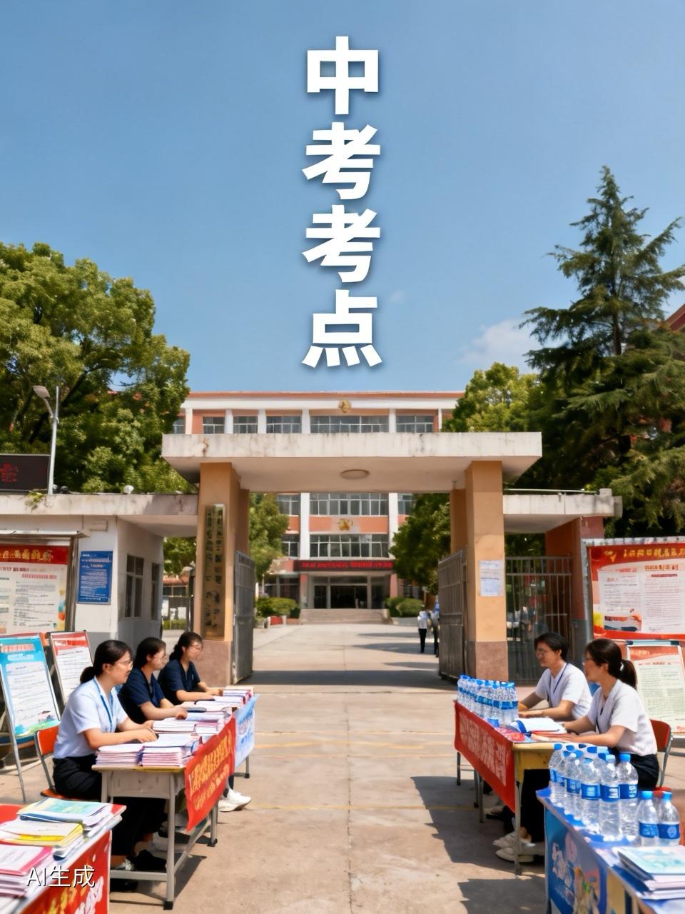 6月13日下午，路过一个中考考点，看到考点学校门口的两侧，排满了各个民办高中学校