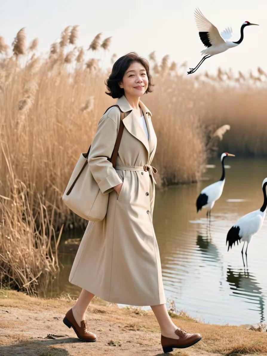 仙鹤与芦苇。AI芦苇人像写真