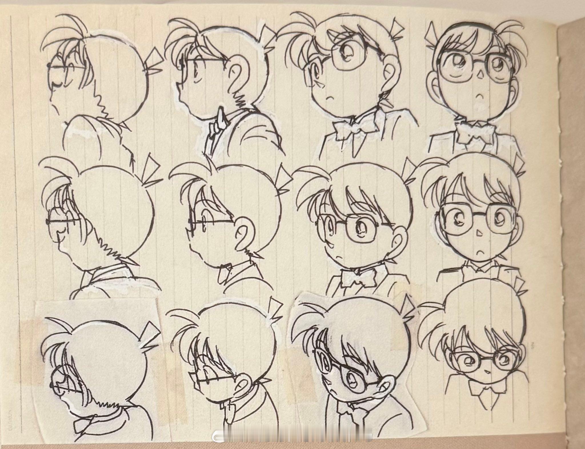 青山刚昌30年前为帮助制作团队，决定将漫画改编为动画时绘制的柯南草图。名侦探柯南