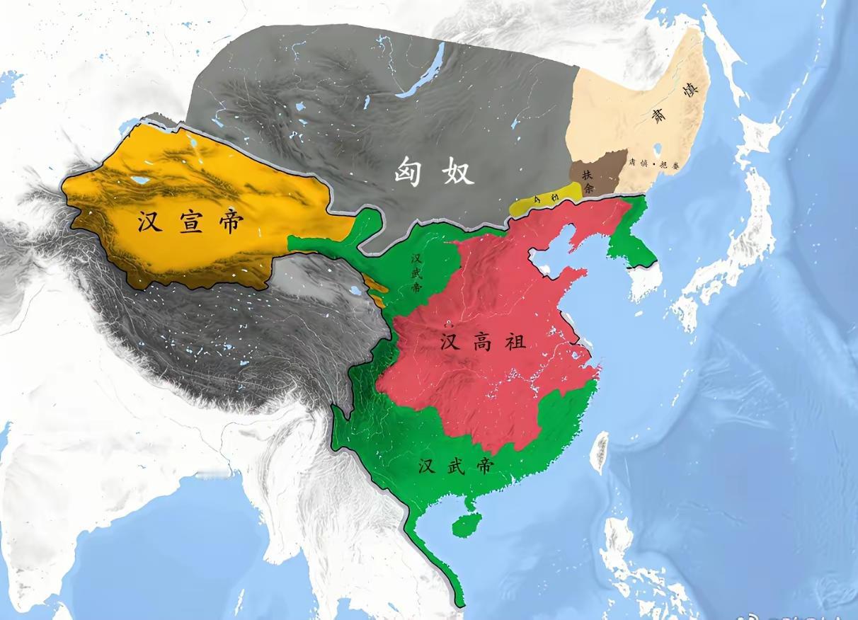 汉高祖是创造基业打基础的，论开疆拓土，还得是汉武帝与汉宣帝。尤其汉武帝刘彻，在这