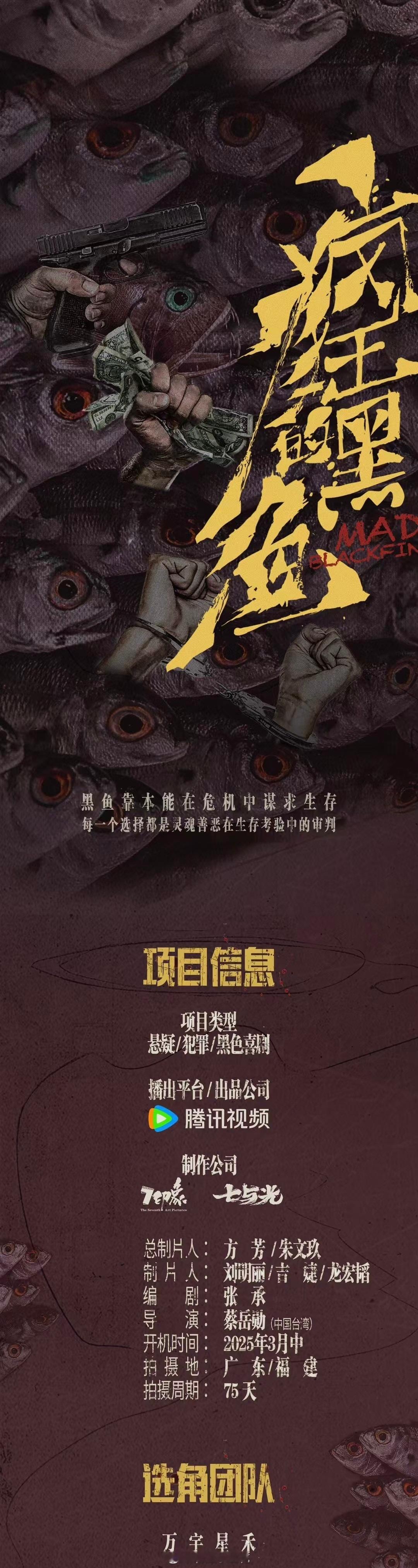 电视剧《疯狂的黑鱼》筹备组讯出品：腾讯视频、七印象导演：蔡岳勋《流星花园》《痞子