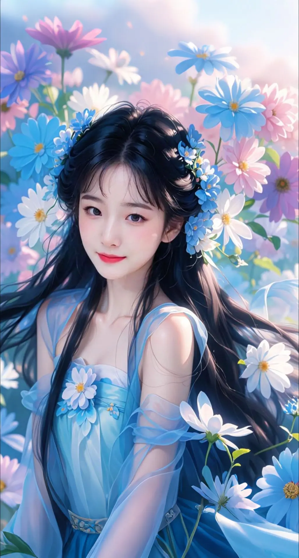 AI扩图 AI蓝白花影舞