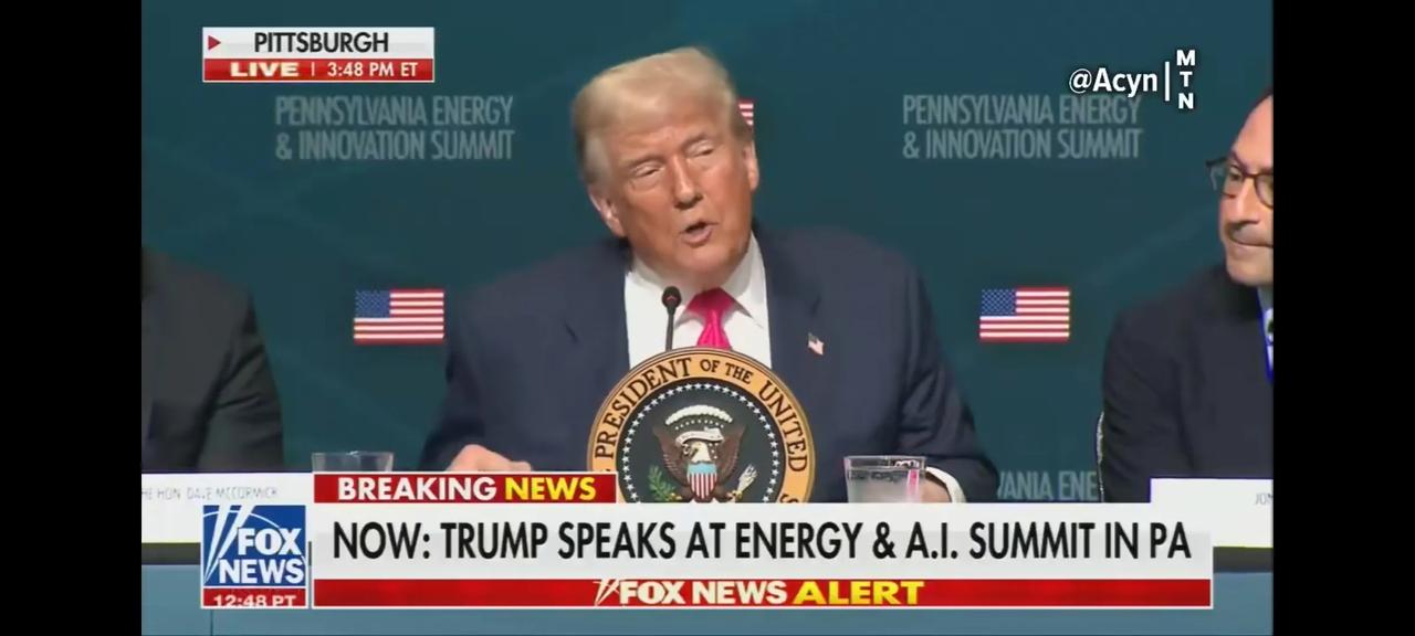 美国总统老特说：“中国发了很多电，但我们最终会超过中国，而且将由私营部门完成，你