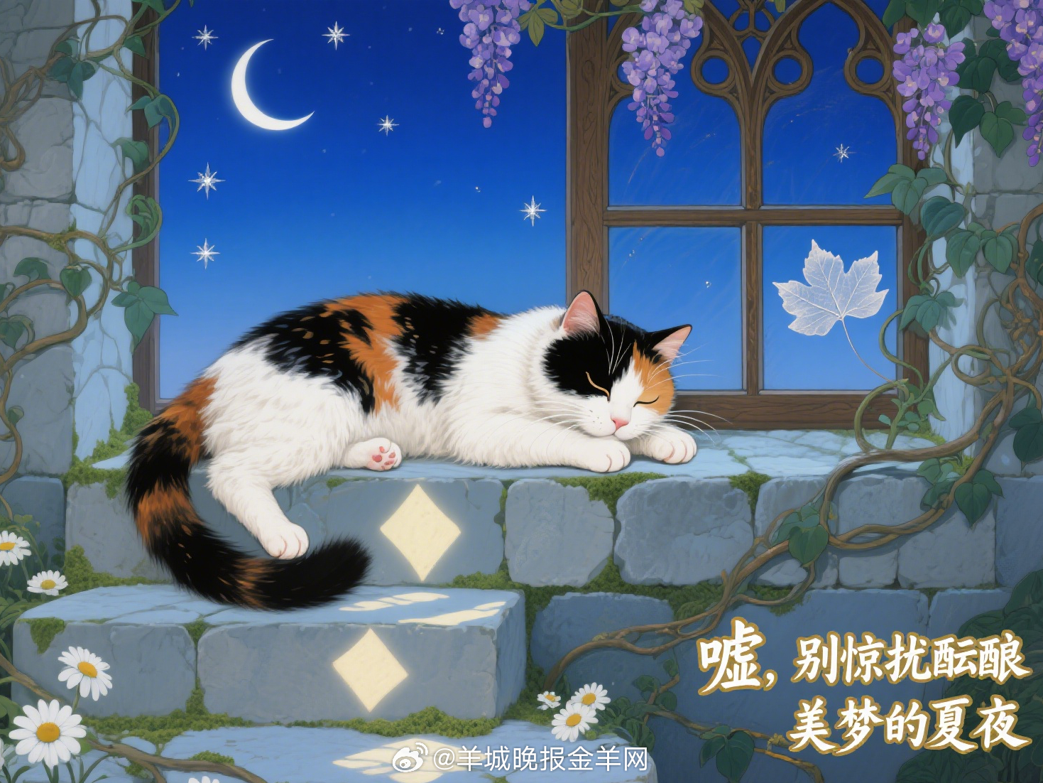 #晚安# “花影趴在石阶睡着了，风停驻在窗边——嘘，别惊扰酝酿美梦的夏夜。” ​