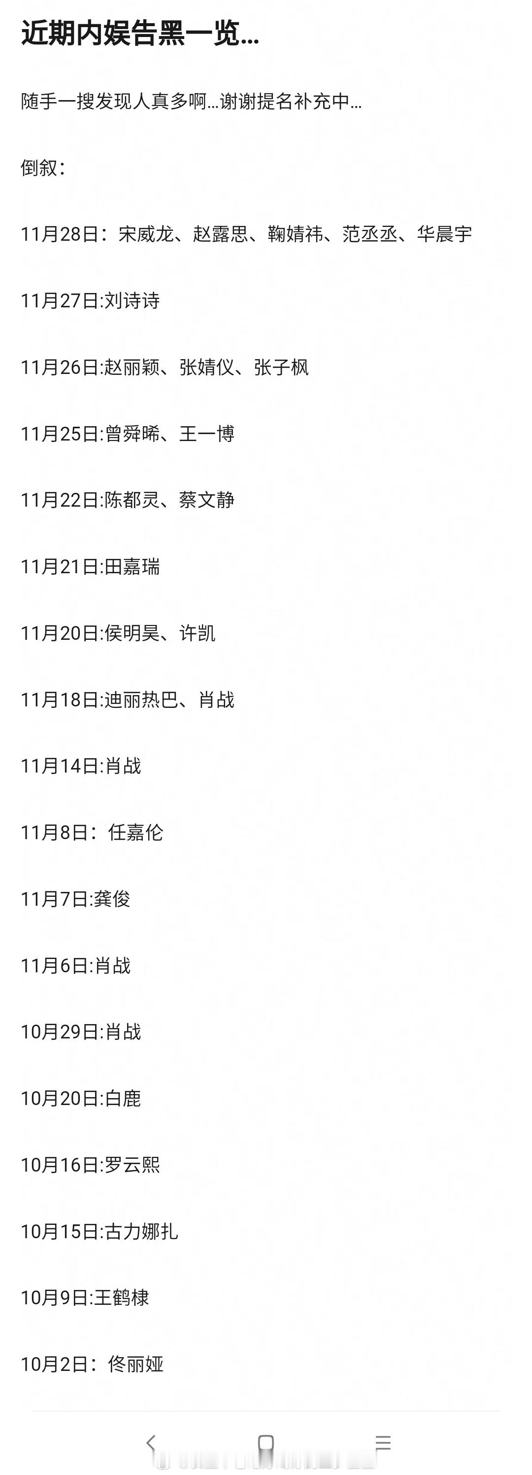 近期内娱告黑一览图开启内娱告黑元年，感觉每个明星都告黑啊支持所有人合理维权 