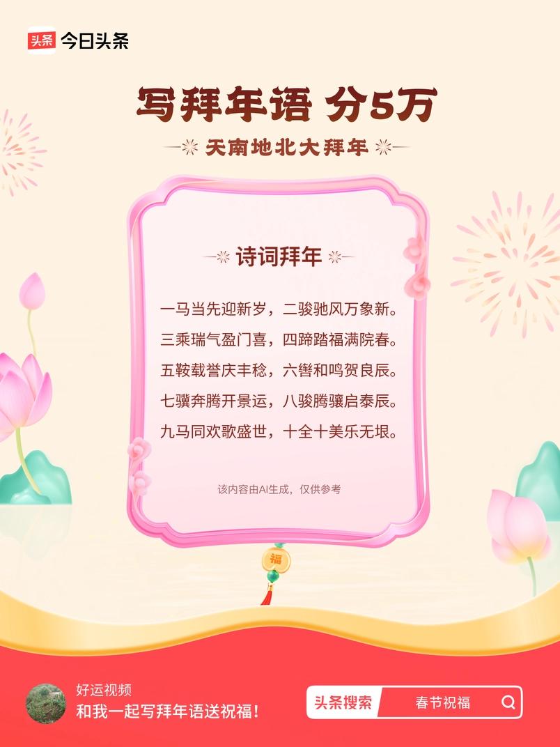 写拜年语送祝福新春拜年送祝福！我的祝福是：“一马当先迎新岁，二骏驰风万象新。三乘