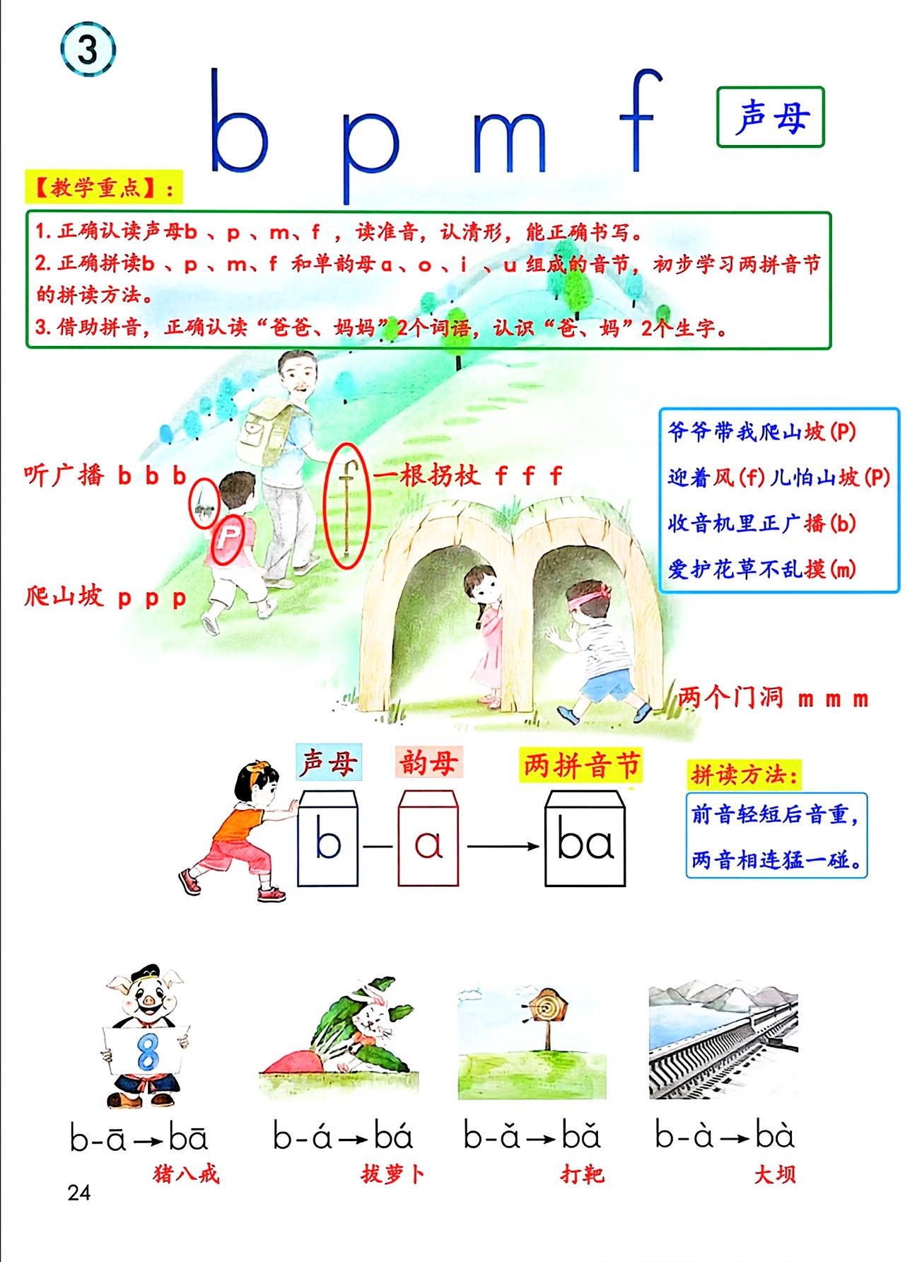 一年级上册语文，第二单元汉语拼音《a b  p  m  f》《d  t  n  