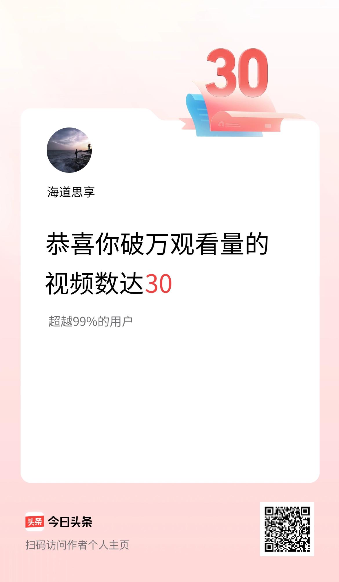 我在头条有30条视频播放量破万了！