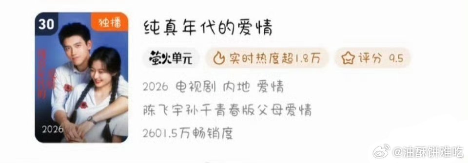 陈飞宇《纯真年代的爱情》进入腾讯拉新年榜！！年代剧非常厉害了，播出数据不错，播出